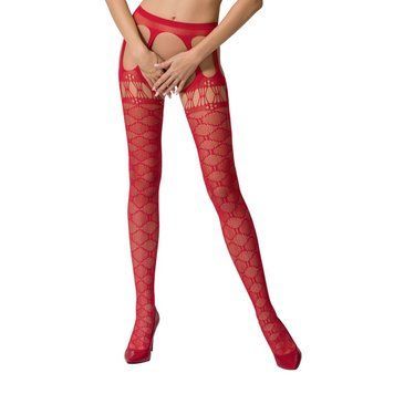 Эротические колготки-бодистокинг Passion S025 red, имитация ажурных чулочков с пояском, Красный