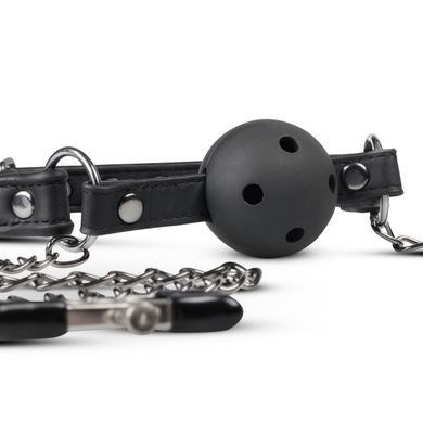 Кляп&nbsp;с&nbsp;зажимами&nbsp;на&nbsp;соски&nbsp;Open&nbsp;Ball&nbsp;Gag&nbsp;With&nbsp;Nipple&nbsp;Clamps, Черный