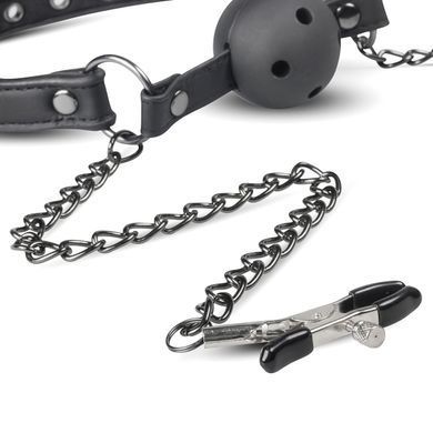 Кляп&nbsp;с&nbsp;зажимами&nbsp;на&nbsp;соски&nbsp;Open&nbsp;Ball&nbsp;Gag&nbsp;With&nbsp;Nipple&nbsp;Clamps, Черный