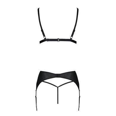 Комплект из эко-кожи Passion Miley Set black L/XL: трусики, бюстгальтер, пояс для чулок, Черный