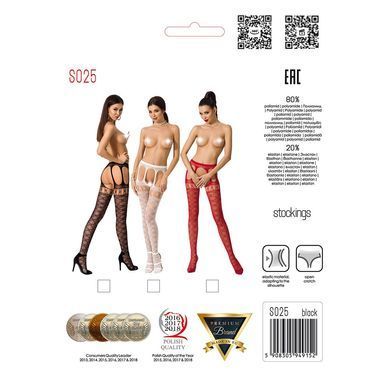Еротичні колготки-бодістокінг Passion S025 red, імітація ажурних панчох з пояском, Червоний
