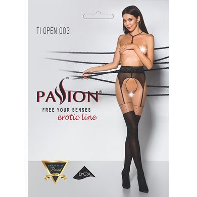 Эротические колготки TIOPEN 003 nero 1/2 (20/40 den) - Passion, имитация чулок и пояса, Черный