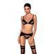 Комплект из эко-кожи Passion Miley Set black L/XL: трусики, бюстгальтер, пояс для чулок, Черный
