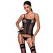 Сетчатый корсет из эко-кожи, с люверсами и съемными пажами Malwia Corset black L/XL — Passion, стрин, Черный