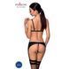Комплект из эко-кожи Passion Miley Set black L/XL: трусики, бюстгальтер, пояс для чулок, Черный