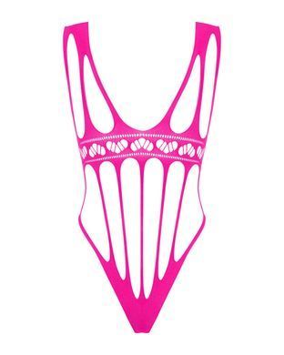 Сетчатый бодистокинг с продольными вырезами Obsessive B121 teddy S/M/L, розовый