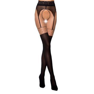 Эротические колготки TIOPEN 003 nero 3/4 (20/40 den) - Passion, имитация чулок и пояса, Черный