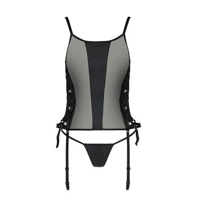 Сітчастий корсет з екошкіри, з люверсами та знімними пажами Malwia Corset black S/M — Passion, стрін, Черный