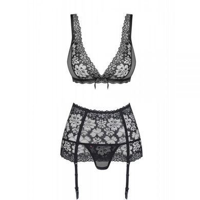 Комплект с поясом для чулок Obsessive 856-SEG-1 3 pcs set S/M