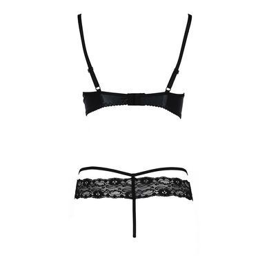 Комплект белья NORTH SET black S/M - Passion Exclusive: лиф и трусики с элементами под латекс, Черный