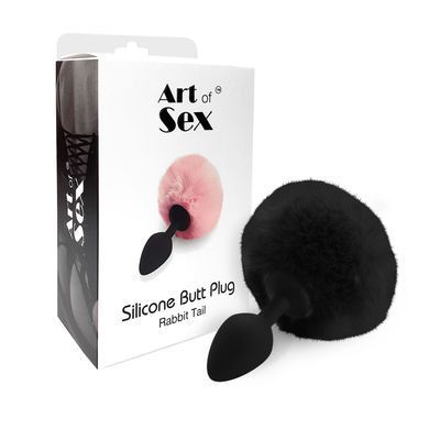 Силіконова анальна пробка М Art of Sex - Silicone Bunny Tails Butt plug, колір Чорний, діаметр 3,5 с