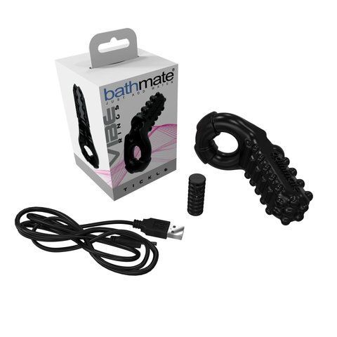 Эрекционное виброкольцо Bathmate Vibe Ring Tickle со большим стимулятором клитора или яичек, Черный