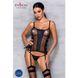 Сетчатый корсет из эко-кожи, с люверсами и съемными пажами Malwia Corset black S/M — Passion, стринг, Черный