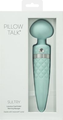 Вібромасажер 2в1 PILLOW TALK - Sultry Teal, класичний масажер і вібратор з ротацією, підігрів, Бирюзовый