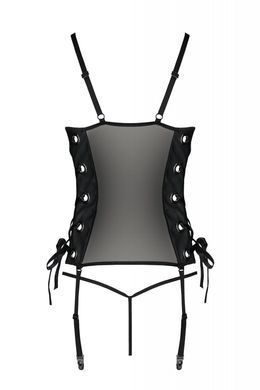 Сетчатый корсет из экокожи Passion Malwia Corset 4XL/5XL black, с люверсами и съемными пажами