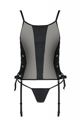 Сетчатый корсет из экокожи Passion Malwia Corset 4XL/5XL black, с люверсами и съемными пажами