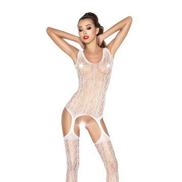 Бодістокінг Passion BS043 white, комбінезон, імітація панчох, Білий