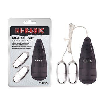 Віброяйця&nbsp;з&nbsp;пультом&nbsp;Chisa Hi-Basic Dual&nbsp;Delight&nbsp;Vibrating&nbsp;Bullets, сріблясті