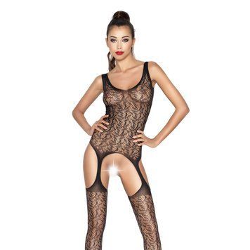 Бодістокінг Passion BS043 black, комбінезон, імітація панчох, Черный