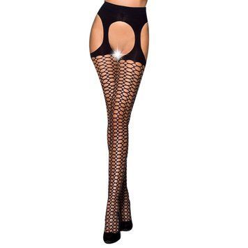 Эротические колготки TIOPEN 004 nero 1/2 (fishnet 40 den) - Passion, имитация чулок и пояса, Черный