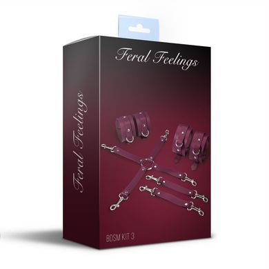 Набор Feral Feelings BDSM Kit 3 Burgundy, наручники, поножи, коннектор