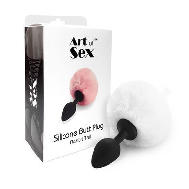 Силіконова анальна пробка М Art of Sex - Silicone Bunny Tails Butt plug, колір Білий, діаметр 3,5 см