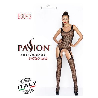 Бодістокінг Passion BS043 black, комбінезон, імітація панчох, Черный