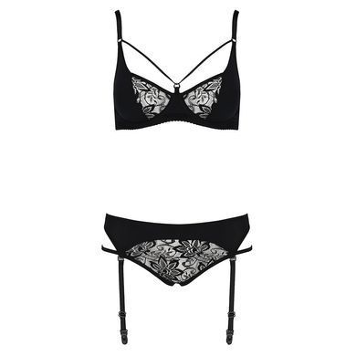 Комплект белья PAULINE SET black L/XL Passion: стрэпы: лиф, стринги и пояс для чулок, Черный