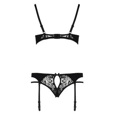 Комплект белья PAULINE SET black L/XL Passion: стрэпы: лиф, стринги и пояс для чулок, Черный