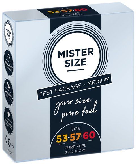 Набор презервативов Mister Size - pure feel - 53&ndash;57&ndash;60 (3 condoms), 3 размера, толщина 0,05 мм