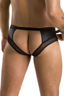 Мужские трусы с цепочкой Passion Slip Tom XXL/XXXL, черные, экокожа, открытые ягодицы