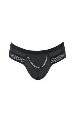 Мужские трусы с цепочкой Passion Slip Tom XXL/XXXL, черные, экокожа, открытые ягодицы