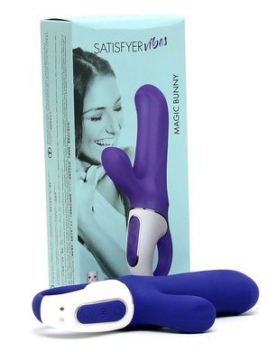 Мощный вибратор-кролик Satisfyer Vibes Magic Bunny, два мотора, литой силикон, Синий