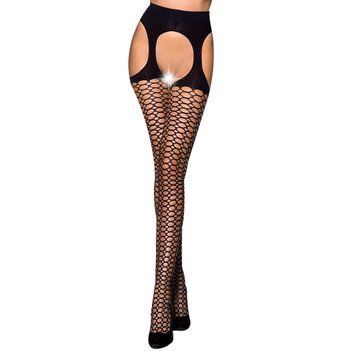 Эротические колготки TIOPEN 004 black 3/4 (fishnet 40 den) - Passion, имитация чулок и пояса, Черный
