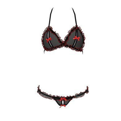 Комплект белья GIANA BIKINI black XXL/XXXL - Passion: полупрозрачные лиф и трусики с бантиками, Черный