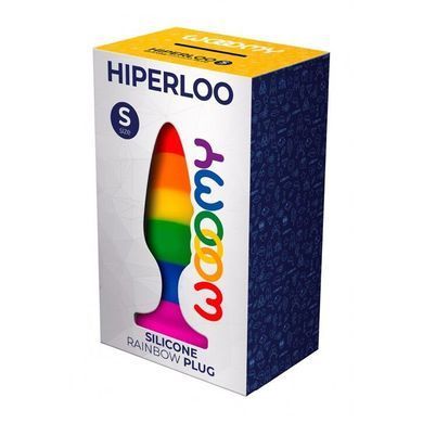 Силіконова анальна пробка Wooomy Hiperloo Silicone Rainbow Plug S, діаметр 2,4 см, довжина 9 см, Радуга