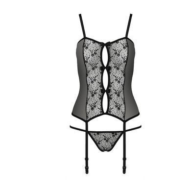 Корсет з пажами GRACIA CORSET black XXL/XXXL - Passion, трусики, напівпрозорий, Черный