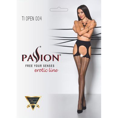Эротические колготки TIOPEN 004 black 3/4 (fishnet 40 den) - Passion, имитация чулок и пояса, Черный