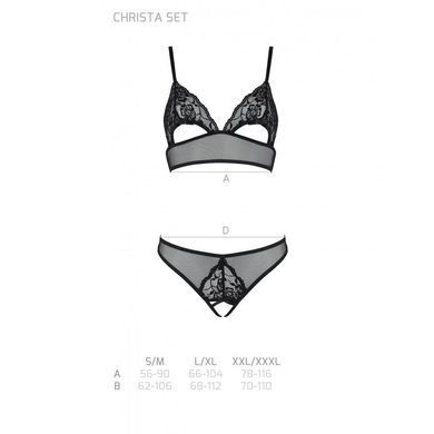 Комплект: браллет с ажурным лифом и открытыми трусиками Christa Set with Open Bra black S/M &mdash; Passio, Черный