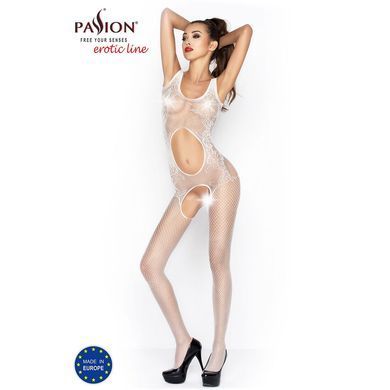 Бодістокінг Passion BS044 white, комбінезон з відкритим животиком, Білий