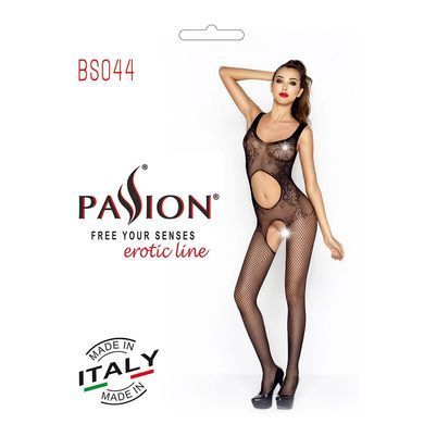 Бодістокінг Passion BS044 black, комбінезон з відкритим животиком, Черный
