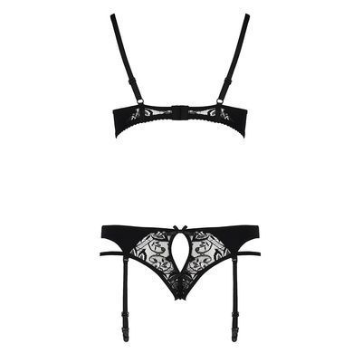 Комплект білизни PAULINE SET black S/M - Passion: стрепи: ліф, стрінги і пояс для панчох, Черный