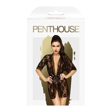 Комплект пеньюар з декором у вигляді троянд та стрінгами Penthouse - Sweet Retreat Black S/L, Черный