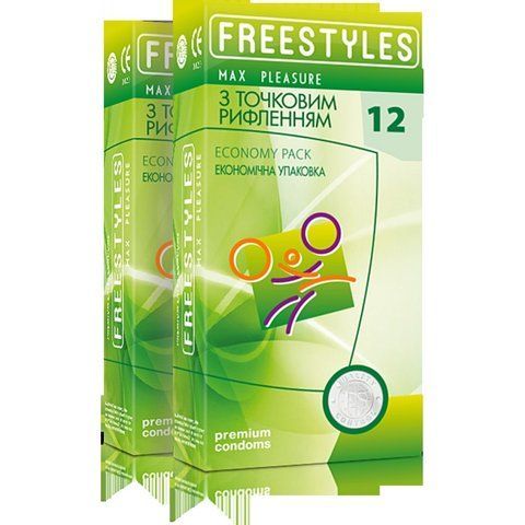 Презервативы с точечным рельефом латексные FREESTYLES со смазкой, 0.06 мм (цена за упаковку, 12 шт.)