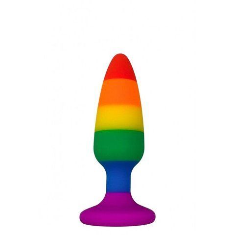 Силіконова анальна пробка Wooomy Hiperloo Silicone Rainbow Plug S, діаметр 2,4 см, довжина 9 см, Радуга