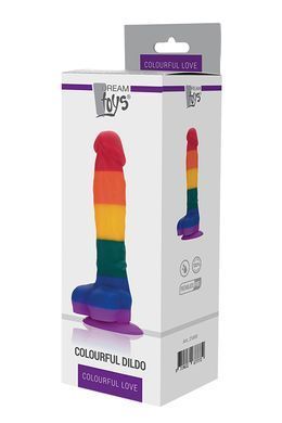 Райдужний фалоімітатор на присосці Dream toys Colourful Love Rainbow Dildo, 20 см х 3.8 см