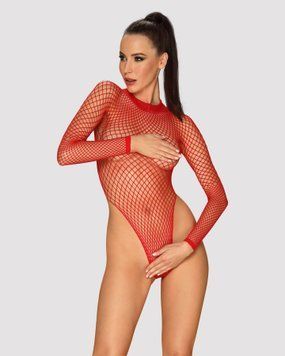 Сетчатый бодистокинг с длинным рукавом Obsessive B126 teddy red XL/XXL, красный