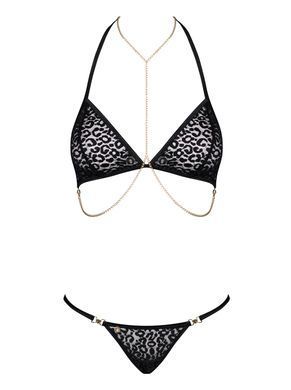 Комплект с цепочками Obsessive Pantheria 2-pcs set black S/M, бюстгальтер, трусики
