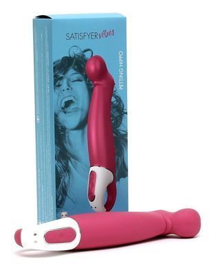 Мощный вибратор Satisfyer Vibes Petting Hippo с гибким стволом, литой силикон, Червоний