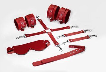 Набор Feral Feelings BDSM Kit 5 Red, наручники, поножи, коннектор, маска, паддл
